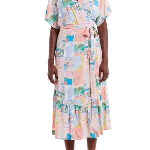 NWT Never Fully Dressed Postcard Print Wrap Midi Dress